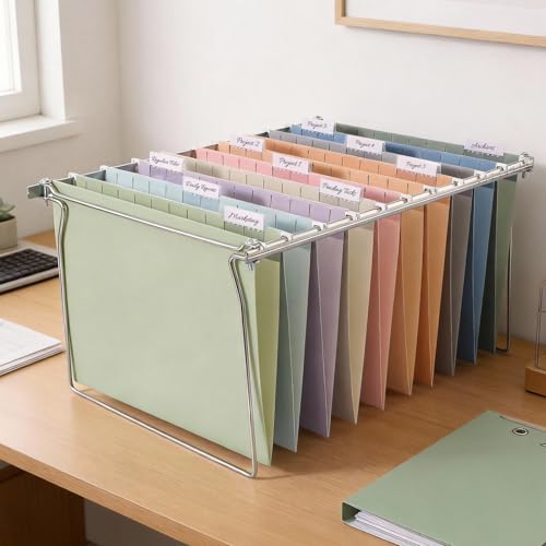 SUNEE Hanging File Folders, 50 Pack Letter Size Hanging Kit